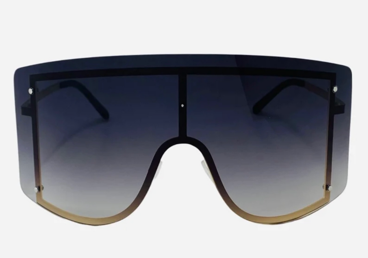 Rimless Two-Tone Shield Sunglasses by The Glam Vault in Black