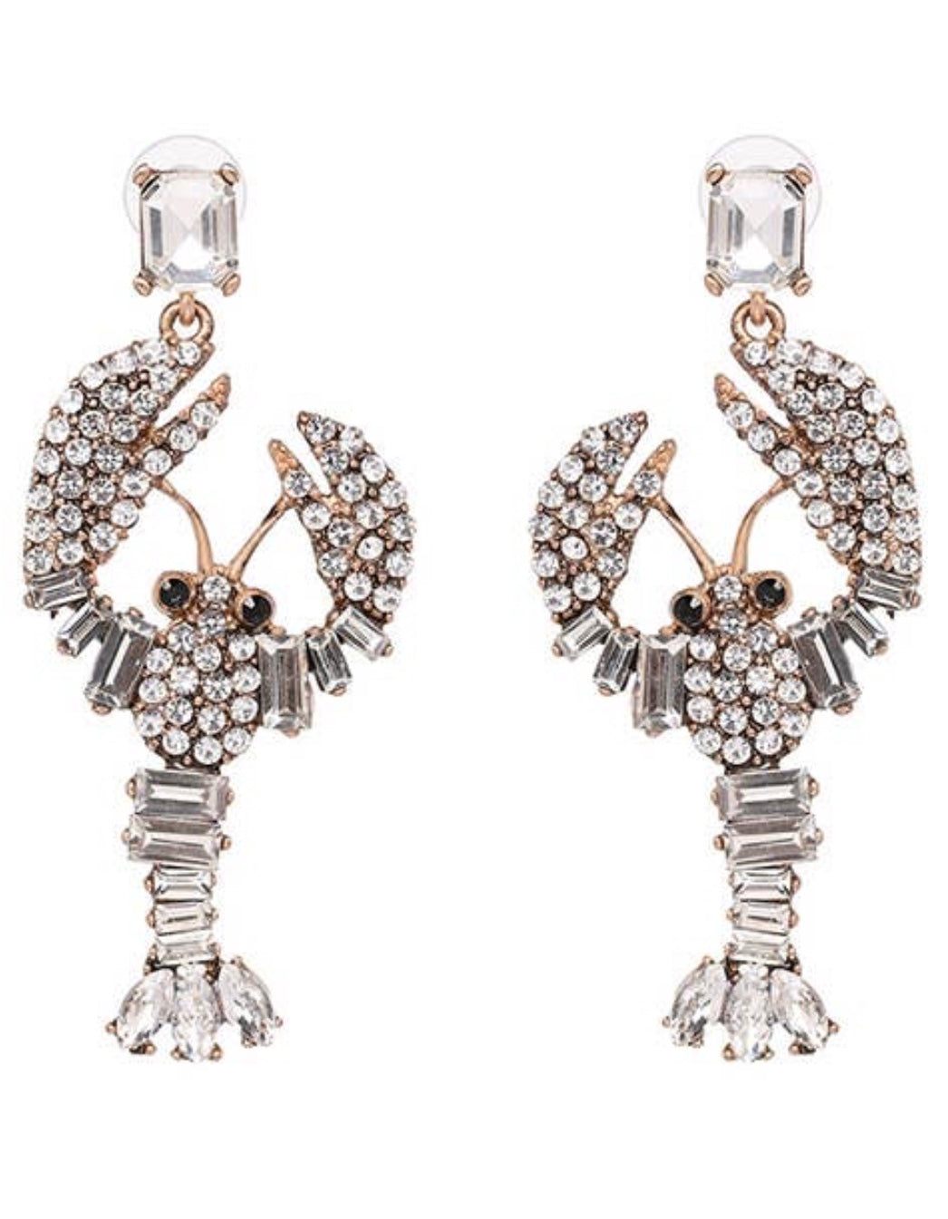 Lobster Earrings by The Glam Vault with rhinestone lobster-inspired design in Silver and Bronze